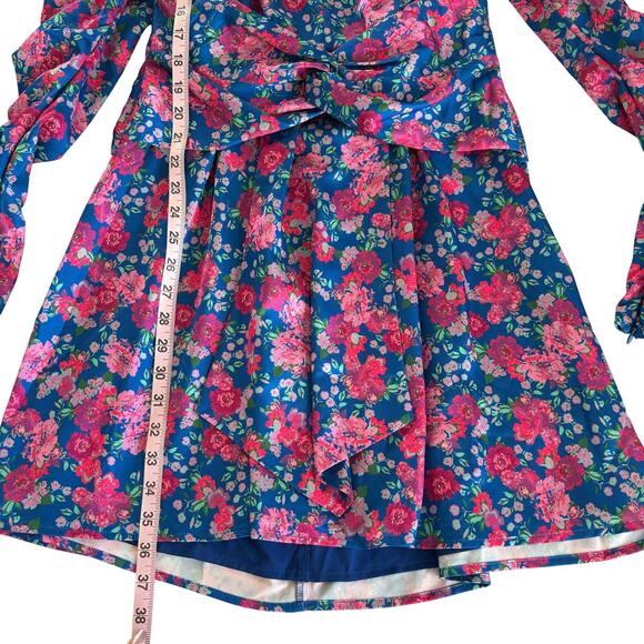 For Love & Lemons Annie Cobalt Blue & Pink Floral Print Mini Dress Women’s Large - Picture 6 of 10